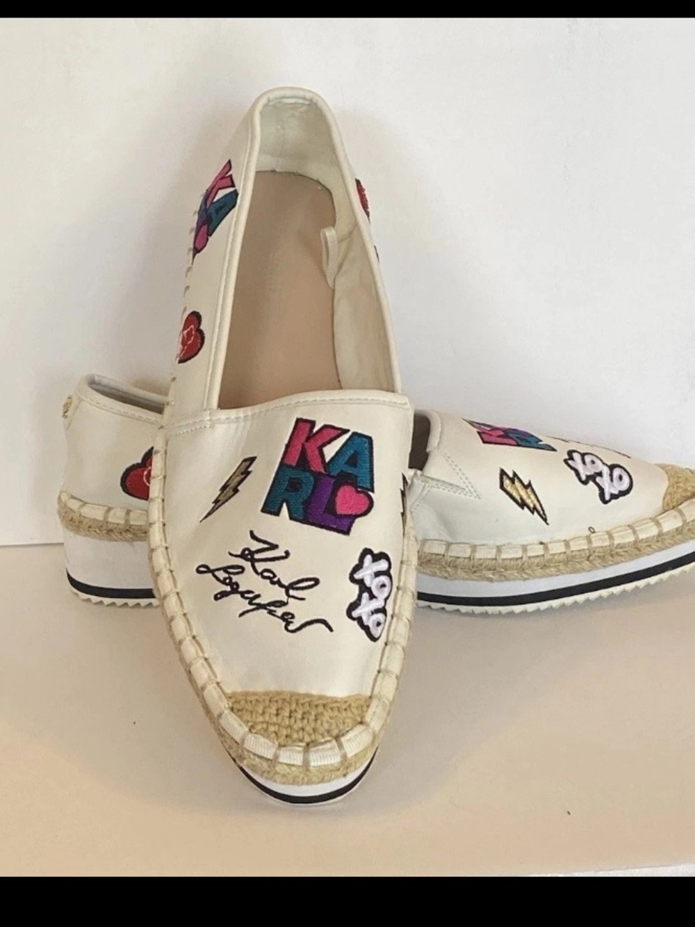 NEW Karl Lagerfeld Paris Bina Patch Shoes Womens Wedge Woven Size 11